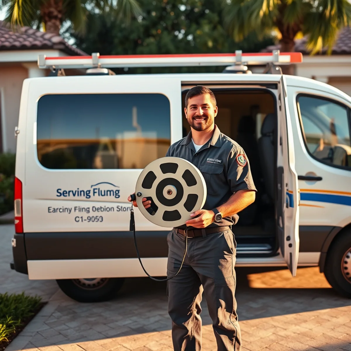 Rapid Drain Clean Florida service van and technician in Boca Raton