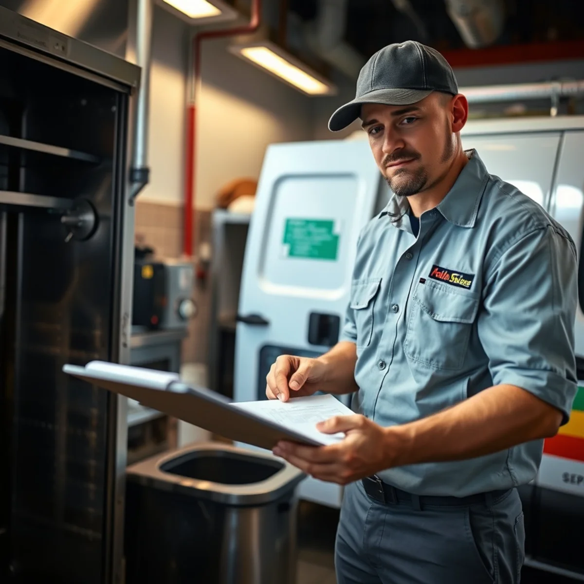 Commercial grease trap being serviced at a Palm Beach County restaurant kitchen