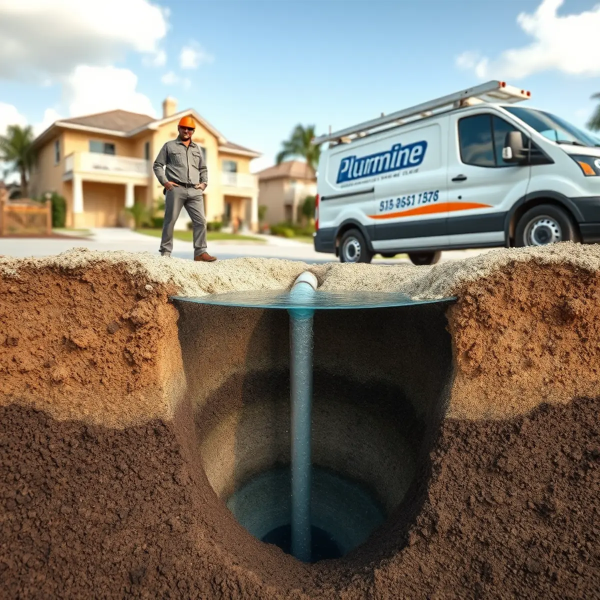 Diagram-style view of sediment infiltrating a sewer line in high-water-table Palm Beach County soil