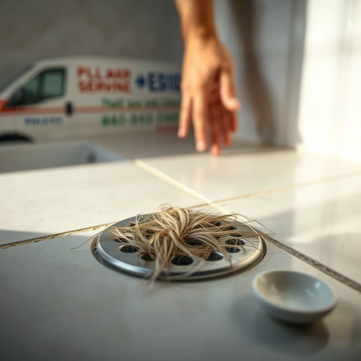 Hair caught in a bathroom drain, a common Florida clog cause