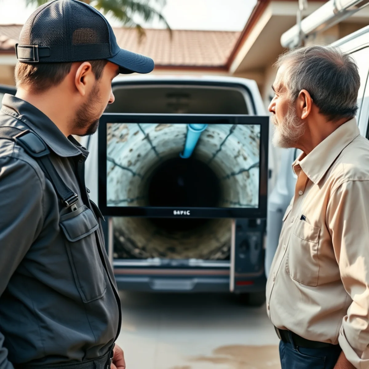 Sewer camera inspection footage showing the inside of a drain line in Florida