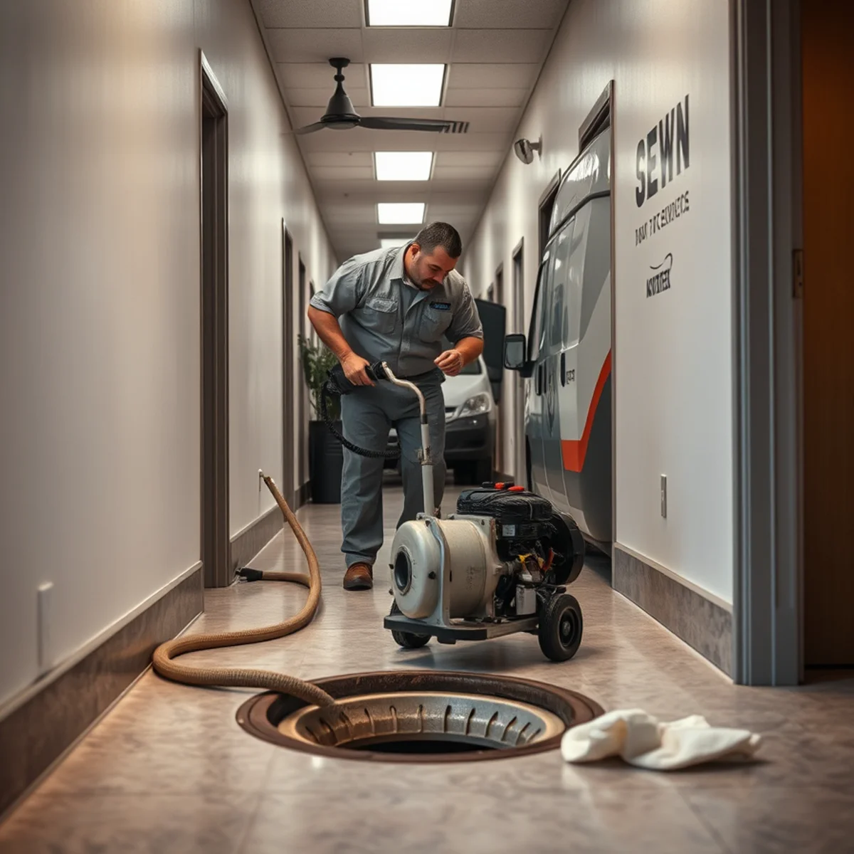 Commercial Drain Cleaning in progress on a Boca Raton, FL property