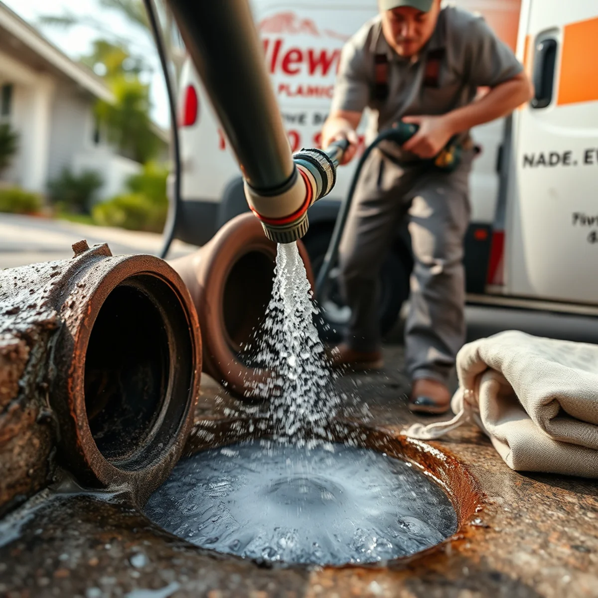 Hydro Jetting in progress on a Boca Raton, FL property