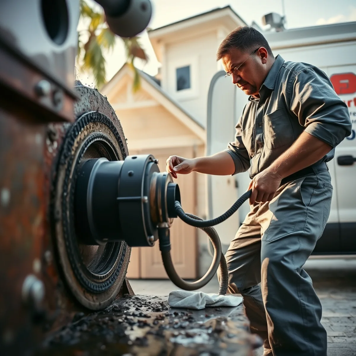 Main Sewer Line Clog Service in progress on a Boca Raton, FL property