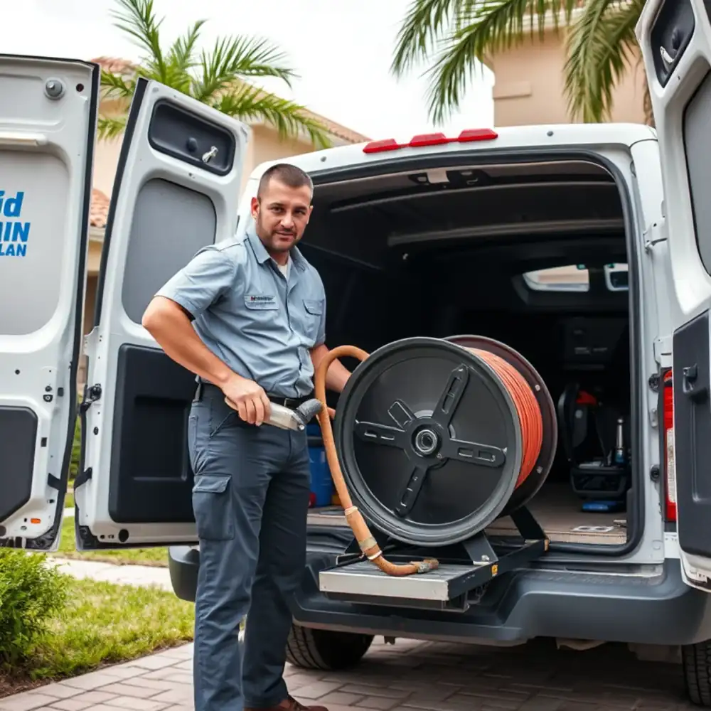 Drain cleaning technician clearing a line in Deerfield Beach, FL