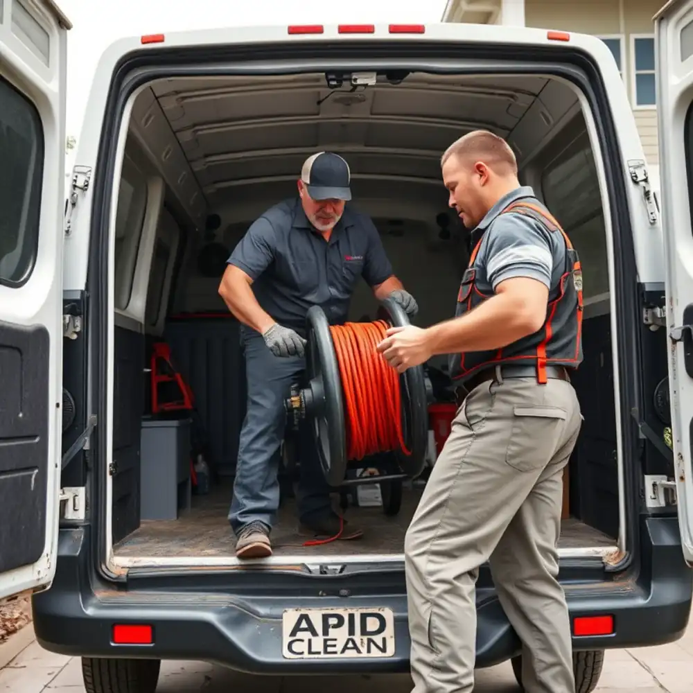 Drain cleaning technician servicing a condo riser in Highland Beach, FL