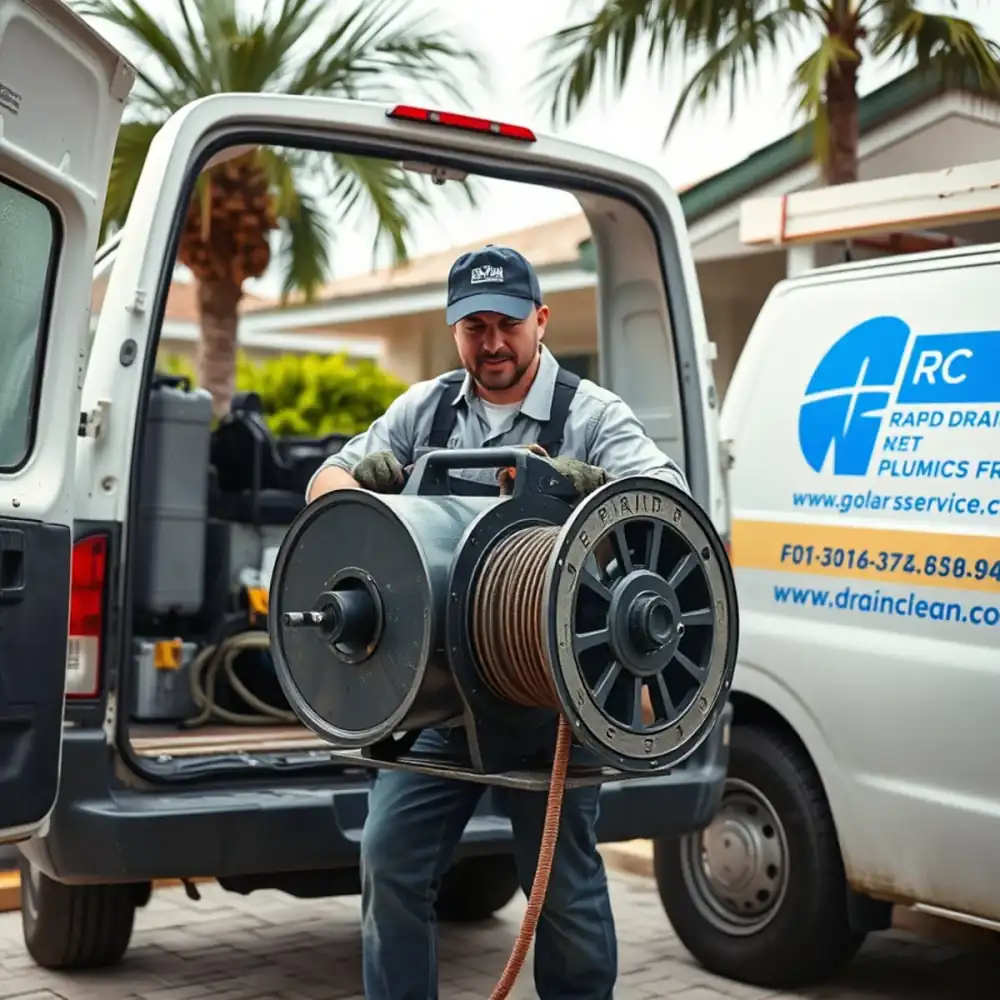 Drain cleaning technician servicing an aging main in Margate, FL