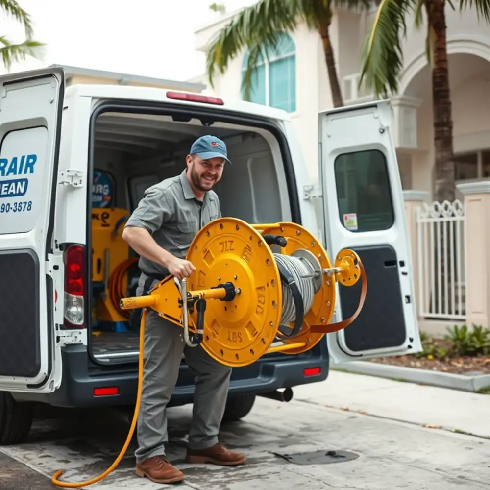 Drain cleaning technician working in Miami Beach, FL