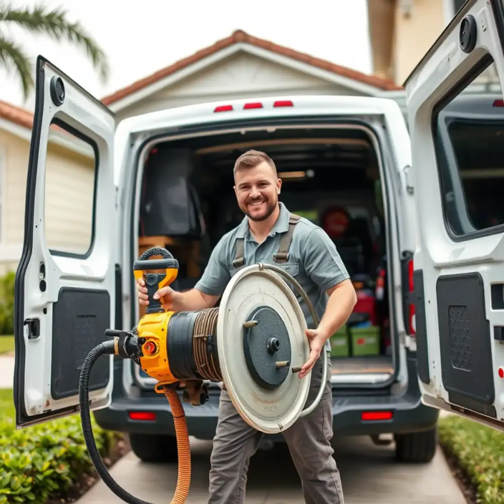 Drain cleaning technician working in North Lauderdale, FL