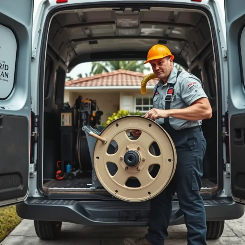 Drain cleaning technician working in North Miami Beach, FL