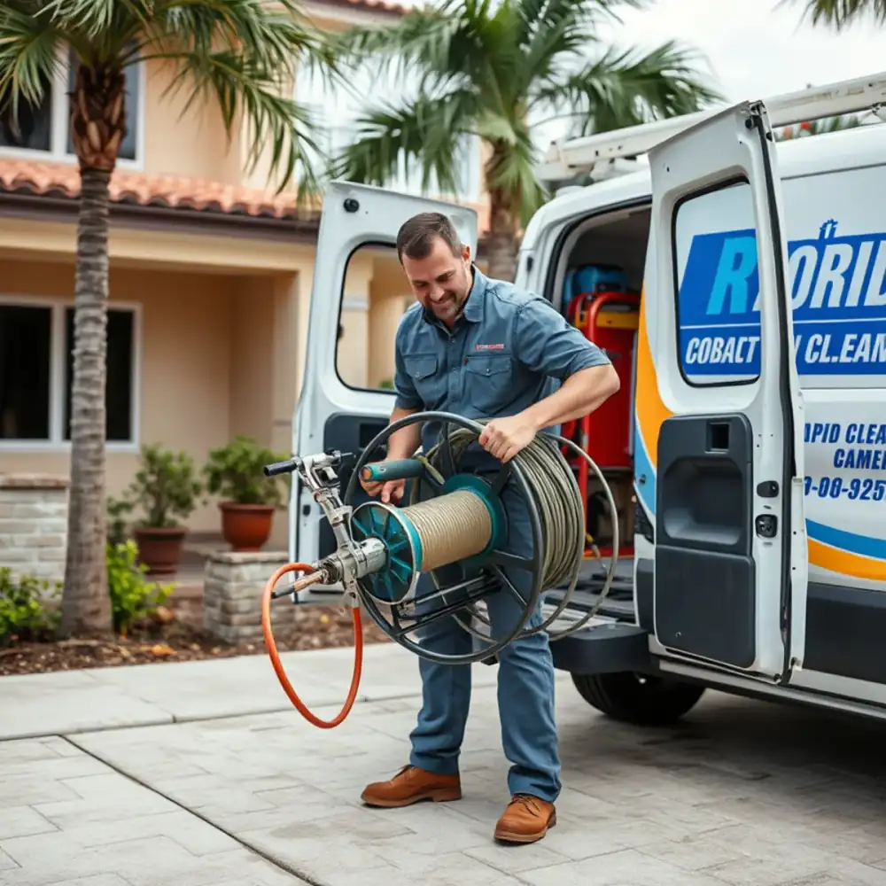 Drain cleaning technician working in Pompano Beach, FL