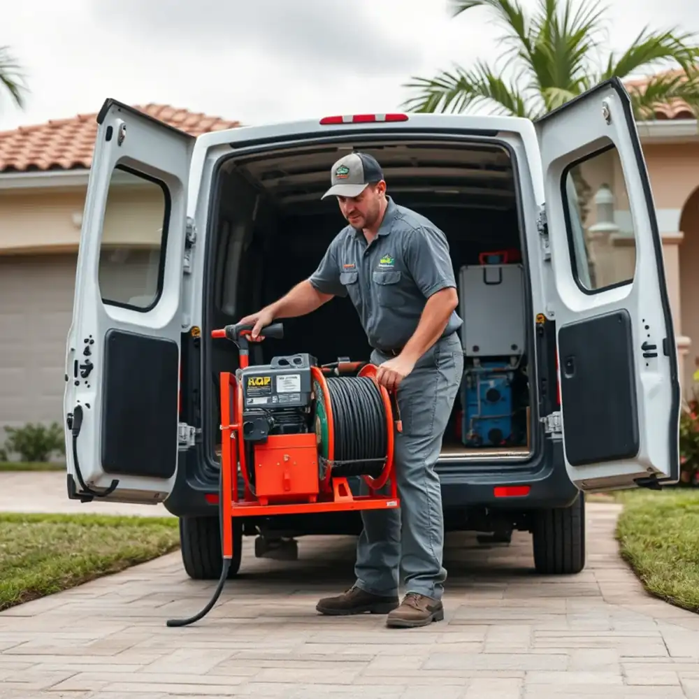 Drain cleaning technician working in Royal Palm Beach, FL