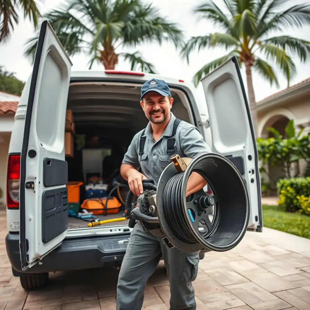 Drain cleaning technician working in West Palm Beach, FL