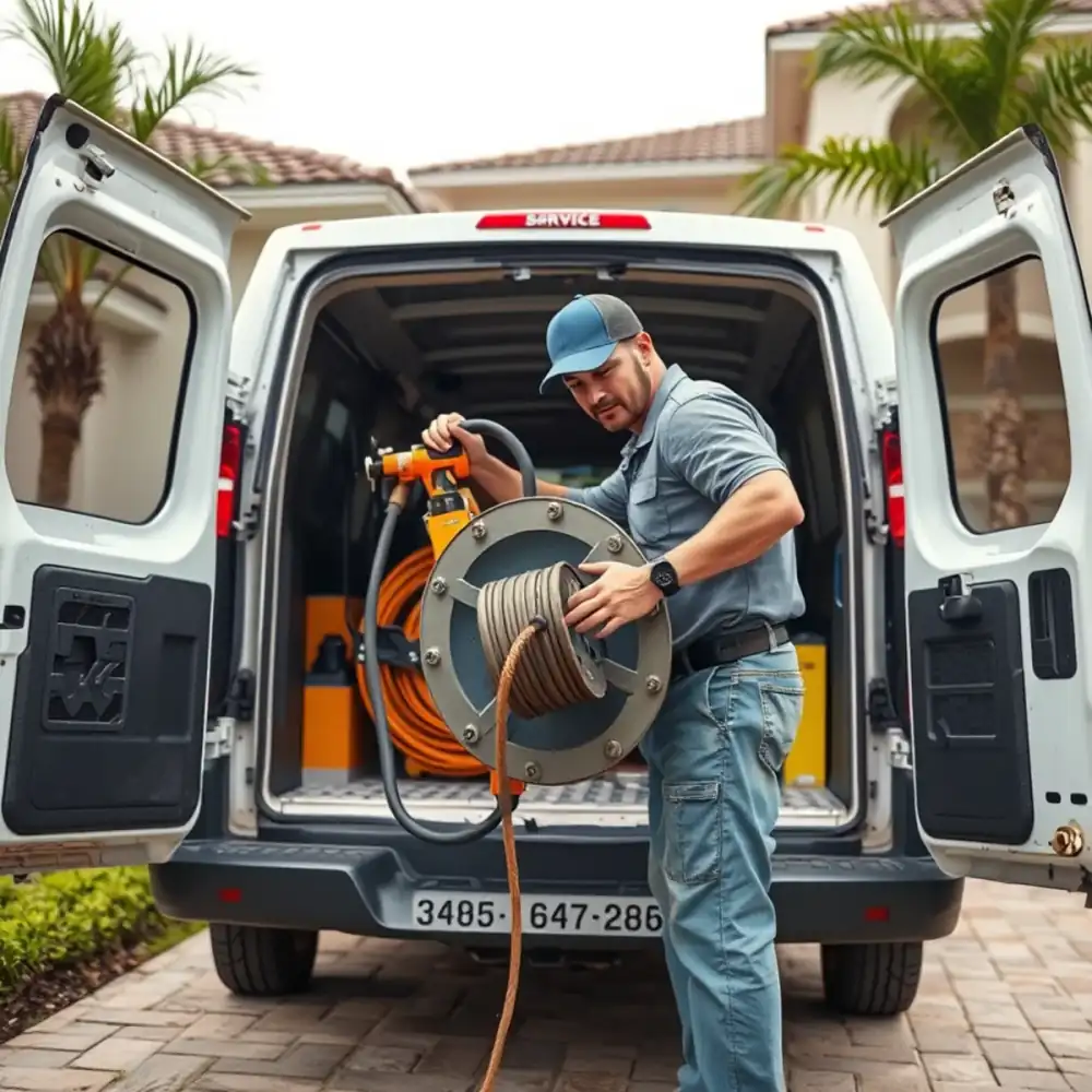 Drain cleaning technician working in Westlake, FL